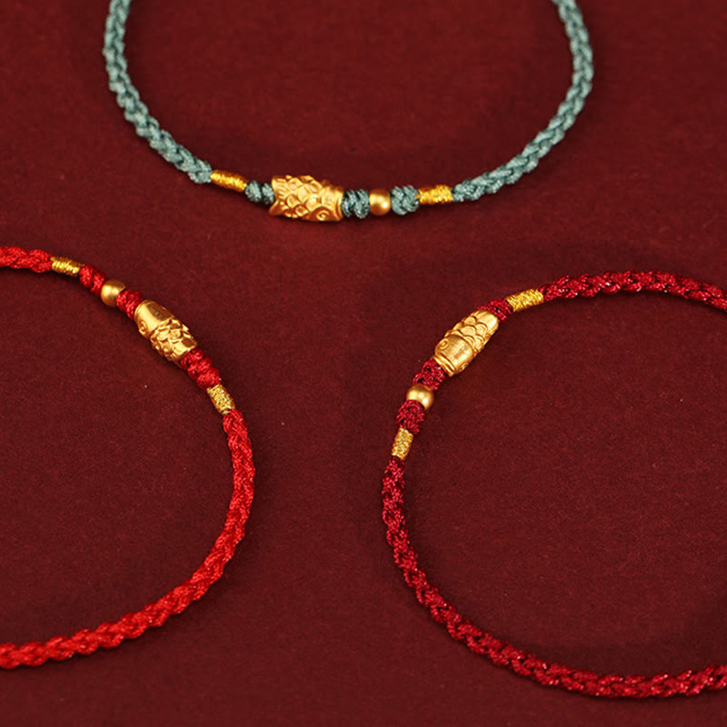 Pulsera trenzada hecha a mano con Buddha Stones, oro 999, protección de la suerte y pez koi