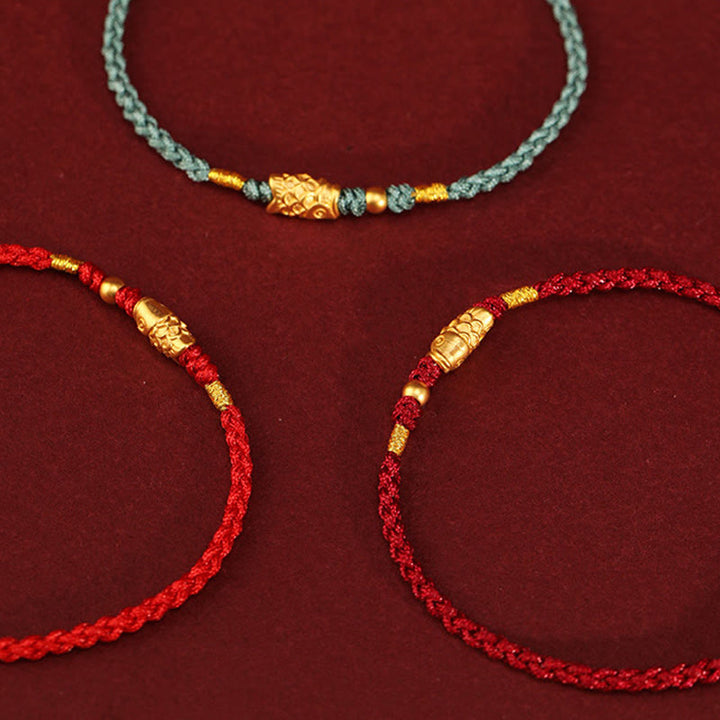 Pulsera trenzada hecha a mano con Buddha Stones, oro 999, protección de la suerte y pez koi