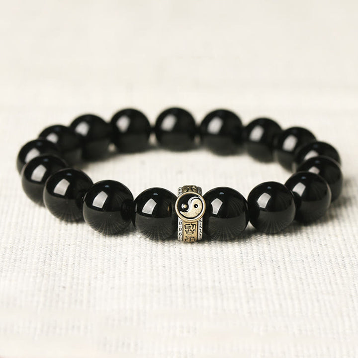 Pulsera de Obsidiana Negra con Buddha Stones y Yin Yang, Mantra de Nueve Caracteres