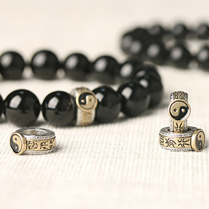 Pulsera de Obsidiana Negra con Buddha Stones y Yin Yang, Mantra de Nueve Caracteres