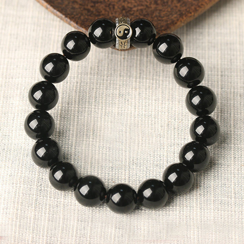 Pulsera de Obsidiana Negra con Buddha Stones y Yin Yang, Mantra de Nueve Caracteres