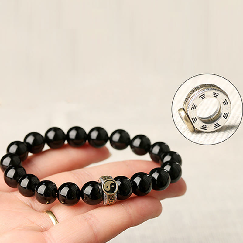 Pulsera de Obsidiana Negra con Buddha Stones y Yin Yang, Mantra de Nueve Caracteres