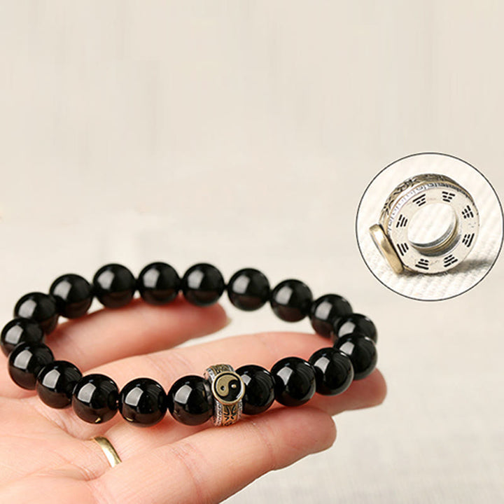 Pulsera de Obsidiana Negra con Buddha Stones y Yin Yang, Mantra de Nueve Caracteres