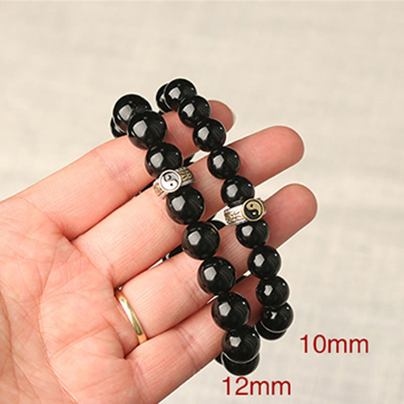 Pulsera de Obsidiana Negra con Buddha Stones y Yin Yang, Mantra de Nueve Caracteres