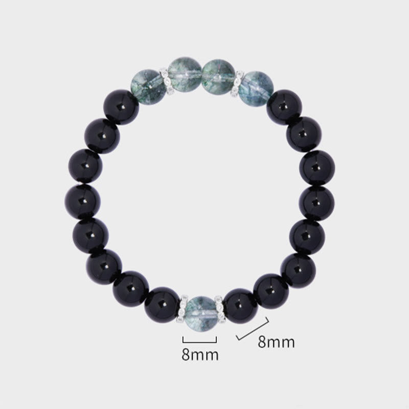 Pulsera Buddha Stones de plata de ley 925 con obsidiana negra y fuerza fantasma verde