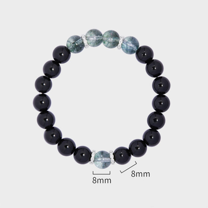 Pulsera Buddha Stones de plata de ley 925 con obsidiana negra y fuerza fantasma verde