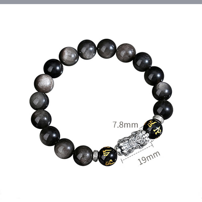 Pulsera de obsidiana negra natural PiXiu de plata de ley 999 con Buddha Stones