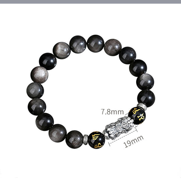 Pulsera de obsidiana negra natural PiXiu de plata de ley 999 con Buddha Stones