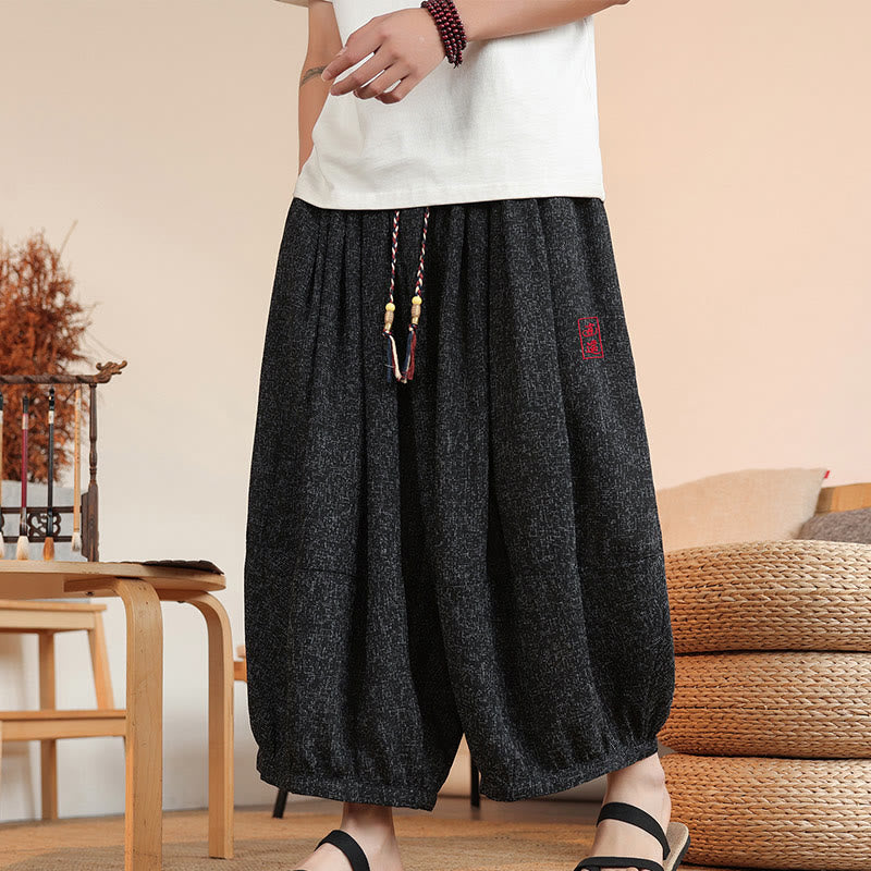 Pantalones harén cortos hasta el tobillo con bordado de personajes de verano de Buddha Stones y cordón ajustable para hombre con bolsillos - Negro - US/UK/AU46, EU56 (5XL) - image 13