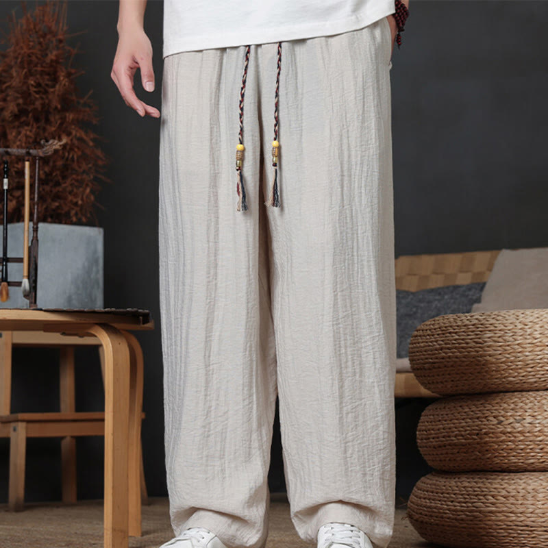 Pantalones casuales con diseño de cordón y bolsillos de Buddha Stones para hombre. - Lino - US/UK/AU46, EU56 (5XL) - image 11
