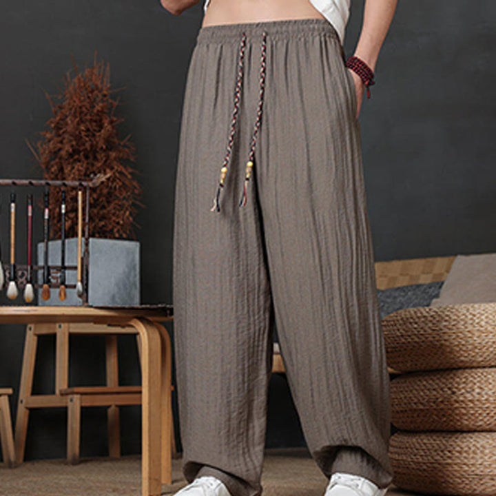 Pantalones casuales con diseño de cordón y bolsillos de Buddha Stones para hombre. - image 8