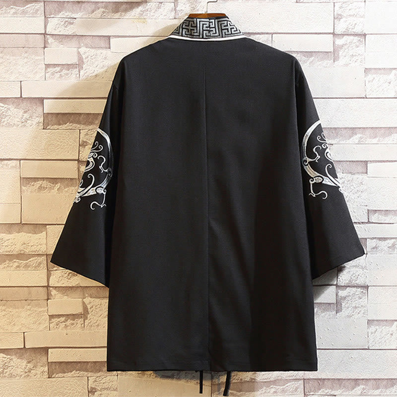 Chaqueta tipo kimono para hombre con bordado de Buddha Stones, dragón, fénix, nubes auspiciosas, olas, hojas y grullas. - image 1