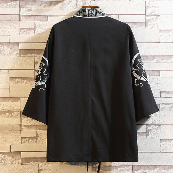 Chaqueta tipo kimono para hombre con bordado de Buddha Stones, dragón, fénix, nubes auspiciosas, olas, hojas y grullas. - image 1