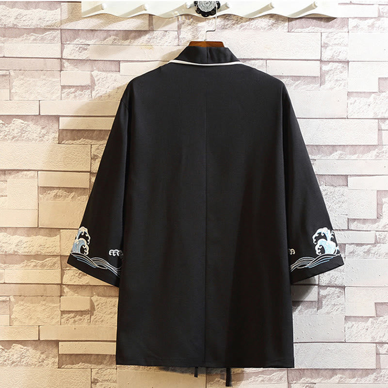 Chaqueta tipo kimono para hombre con bordado de Buddha Stones, dragón, fénix, nubes auspiciosas, olas, hojas y grullas. - image 38