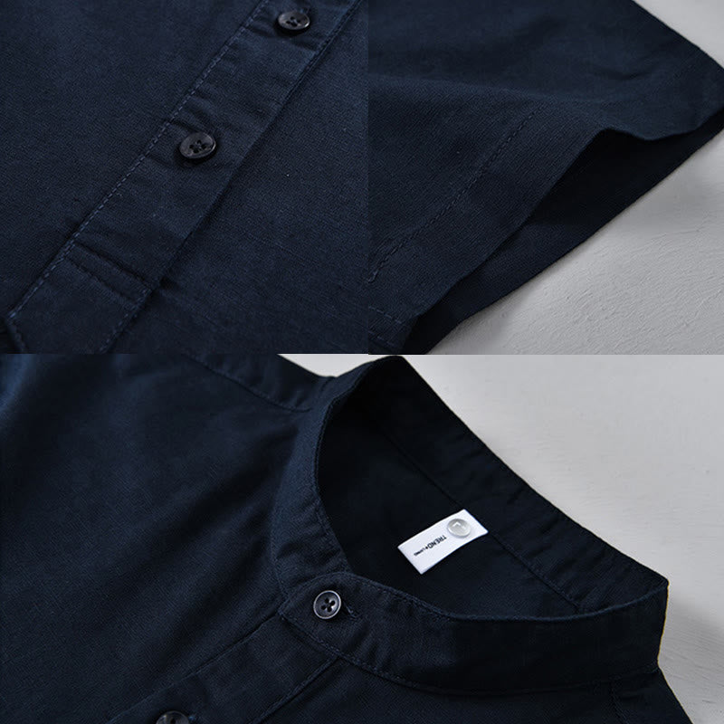 Camisa de manga corta de algodón y lino para hombre, color liso, con medio botón, estampado de Buddha Stones, verano. - image 16