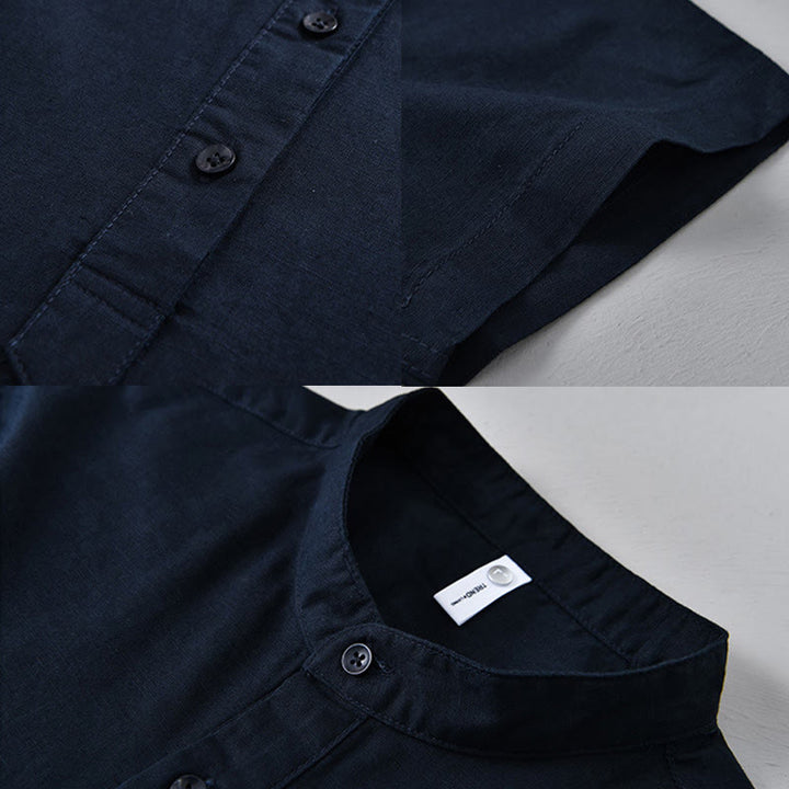 Camisa de manga corta de algodón y lino para hombre, color liso, con medio botón, estampado de Buddha Stones, verano. - image 16