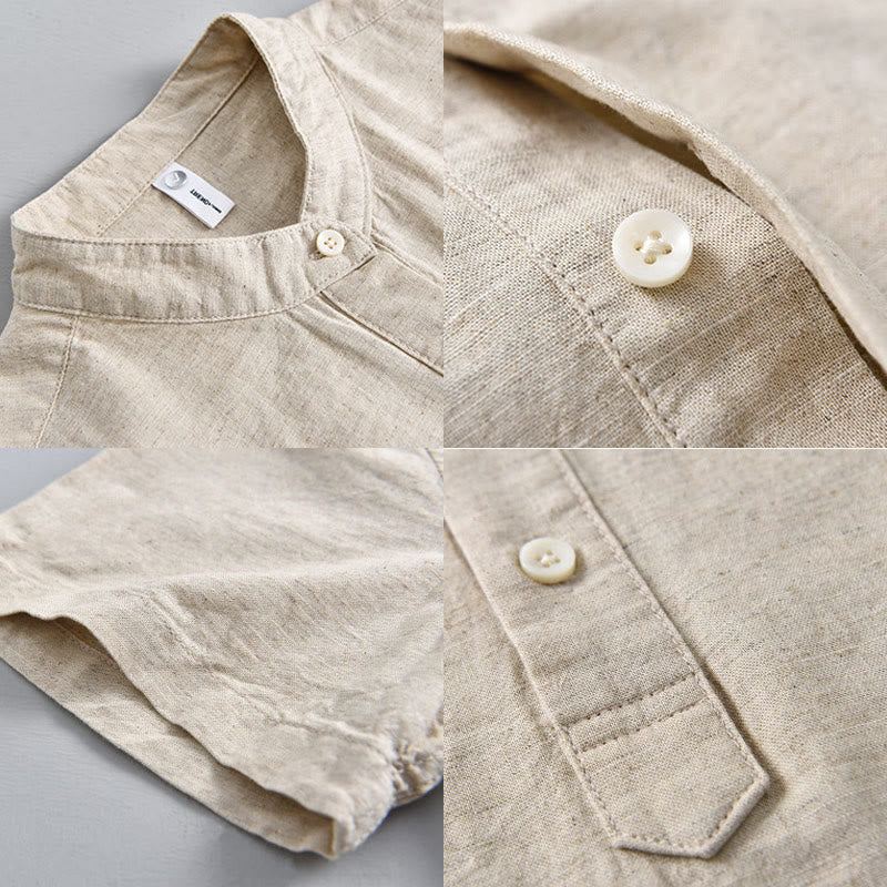 Camisa de lino y algodón de manga corta con botones y estampado de Buddha Stones para hombre, color liso, de verano - image 3