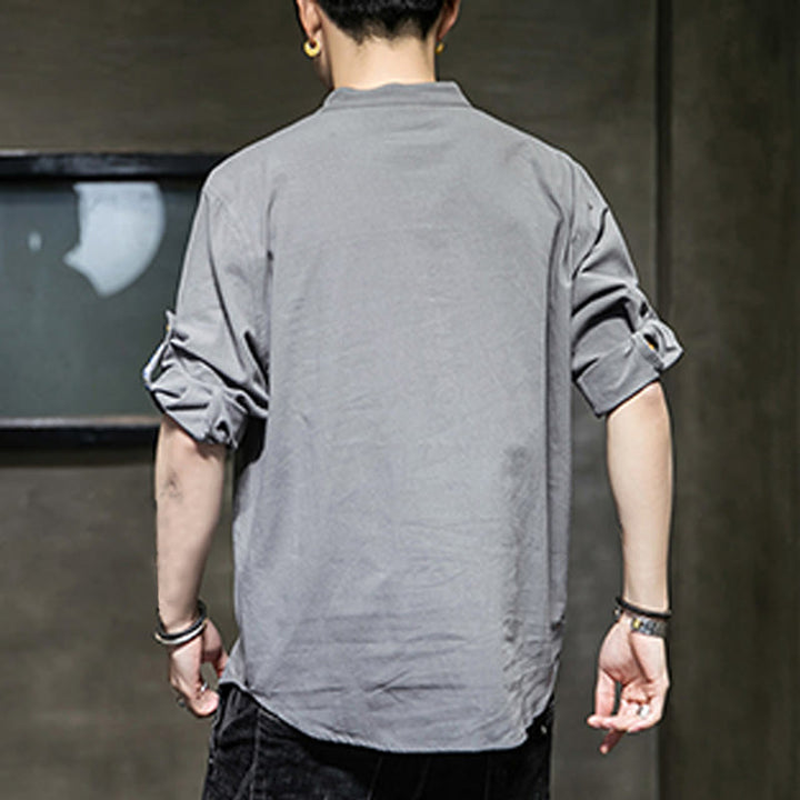 Camisa de lino de verano para hombre, con media manga y botones, de Buddha Stones