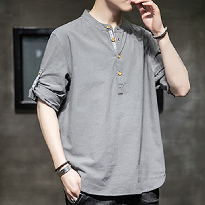 Camisa de lino de verano para hombre, con media manga y botones, de Buddha Stones