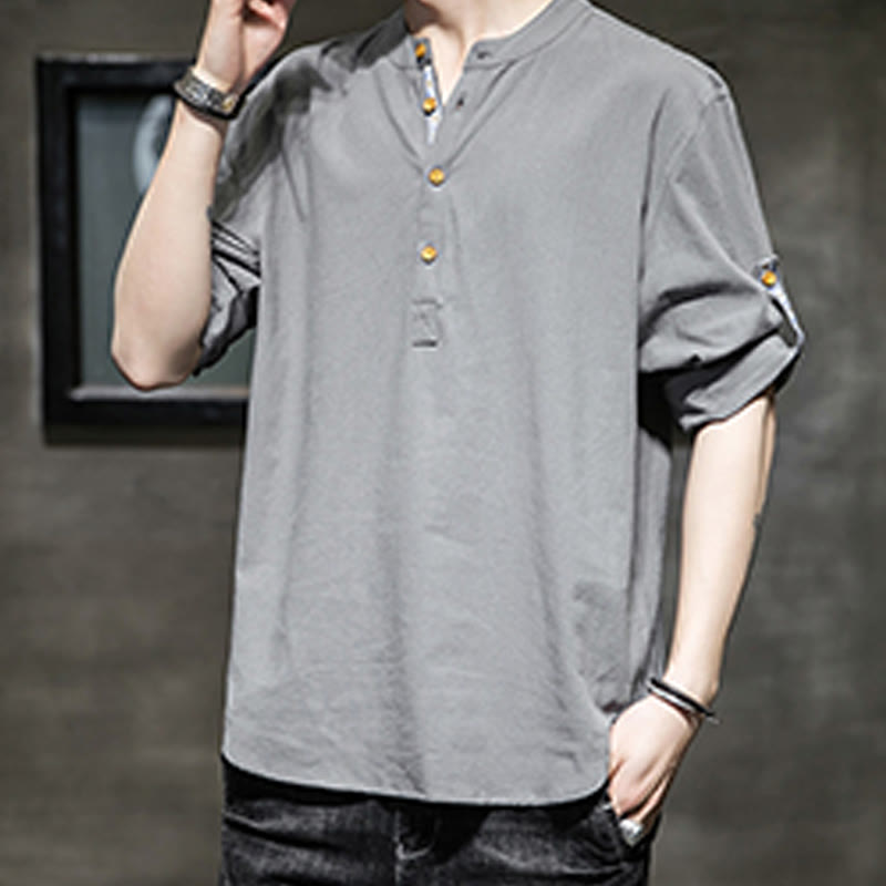 Camisa de lino de verano para hombre, con media manga y botones, de Buddha Stones