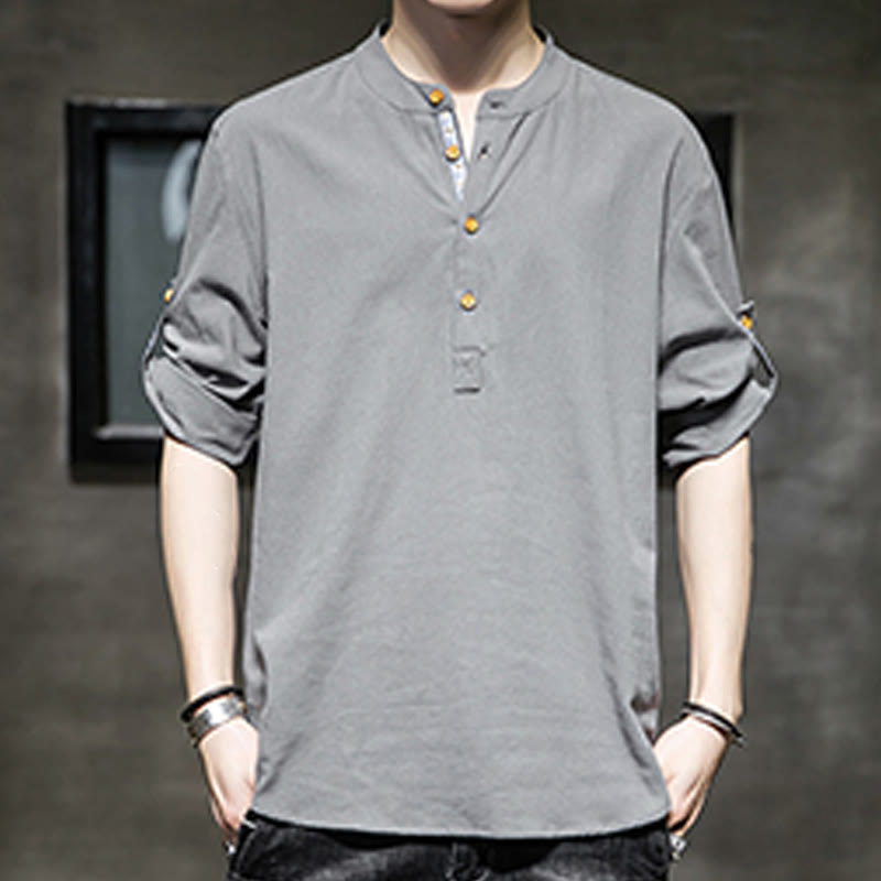 Camisa de lino de verano para hombre, con media manga y botones, de Buddha Stones
