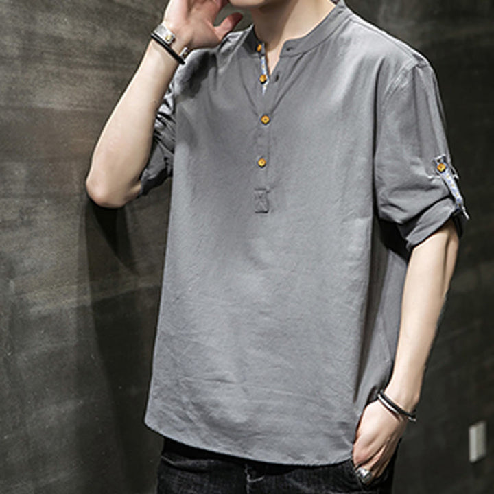 Camisa de lino de verano para hombre, con media manga y botones, de Buddha Stones