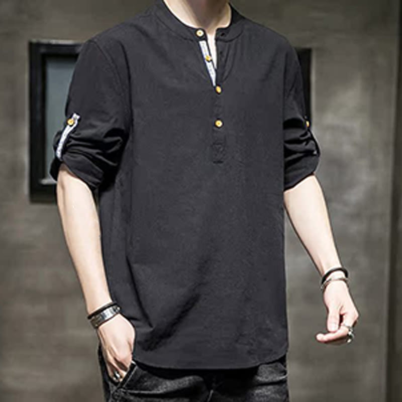Camisa de lino de verano para hombre, con media manga y botones, de Buddha Stones