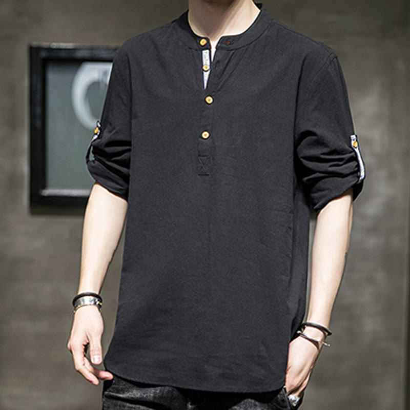 Camisa de lino de verano para hombre, con media manga y botones, de Buddha Stones