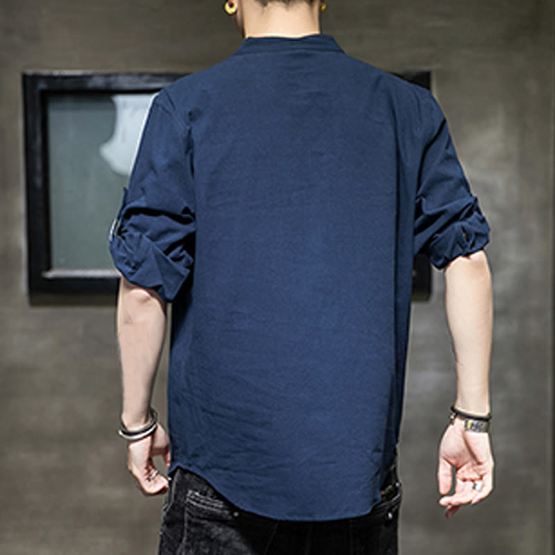 Camisa de lino de verano para hombre, con media manga y botones, de Buddha Stones