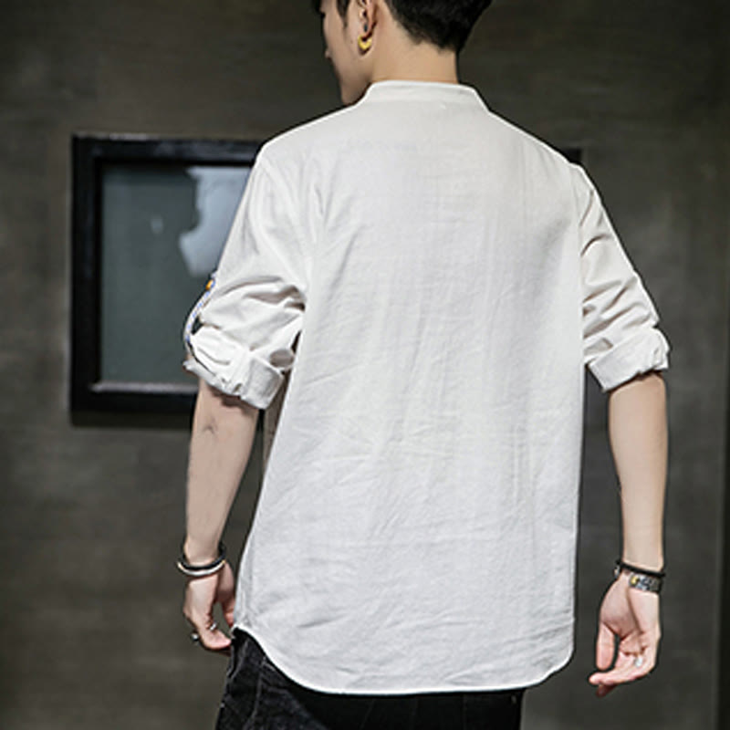 Camisa de lino de verano para hombre, con media manga y botones, de Buddha Stones