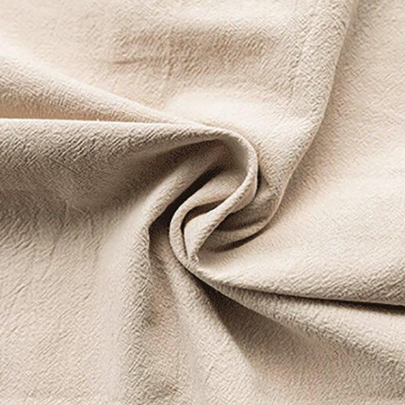 Camisa de lino de media manga para hombre con diseño de botones de rana y bolsillos, color liso, con Buddha Stones - image 1