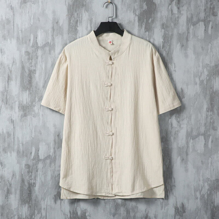 Camisa de algodón de manga corta para hombre, diseño de botones de rana, estilo Tang de verano con Buddha Stones - Lino - US/UK/AU46, EU56 (5XL) - image 0