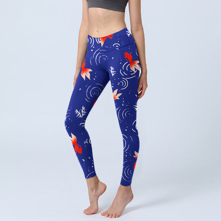 Leggings de yoga para mujer con estampado de ondas de agua, peces dorados y Buddha Stones - Azul medio - US18，UK/AU22，EU50 (4XL) - image 0