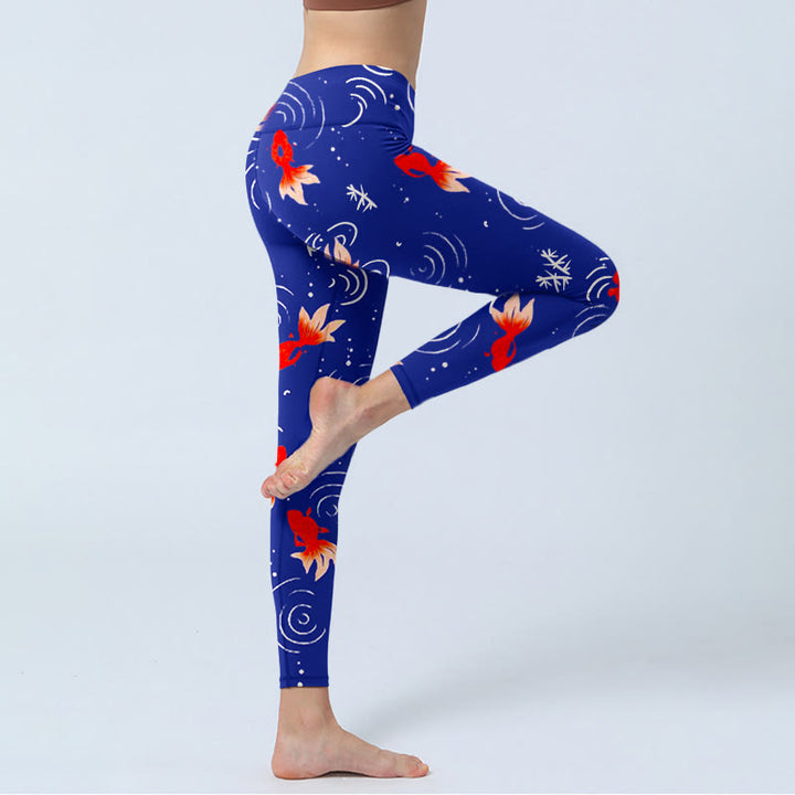 Leggings de yoga para mujer con estampado de ondas de agua, peces dorados y Buddha Stones - image 5