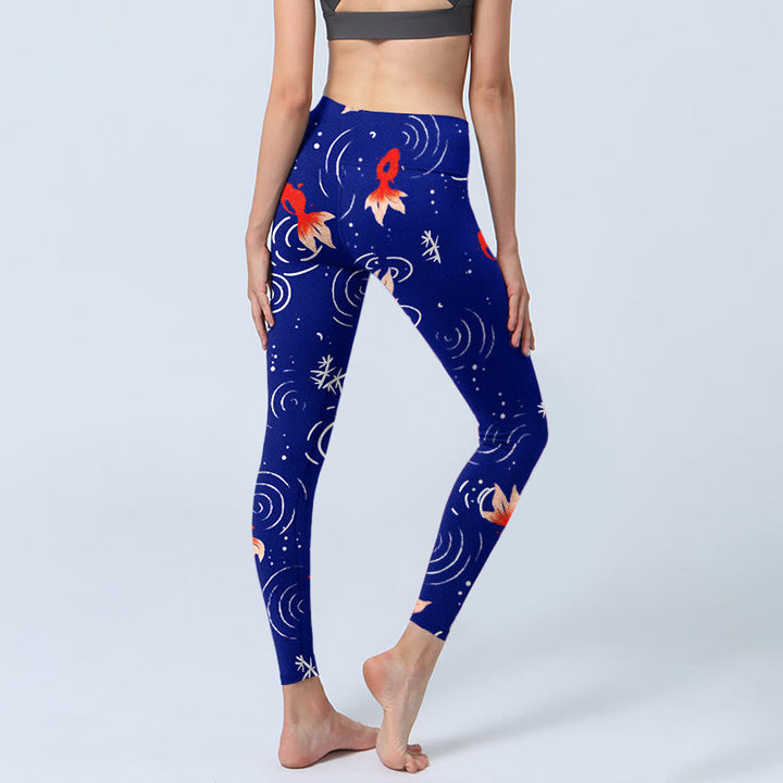 Leggings de yoga para mujer con estampado de ondas de agua, peces dorados y Buddha Stones - image 3
