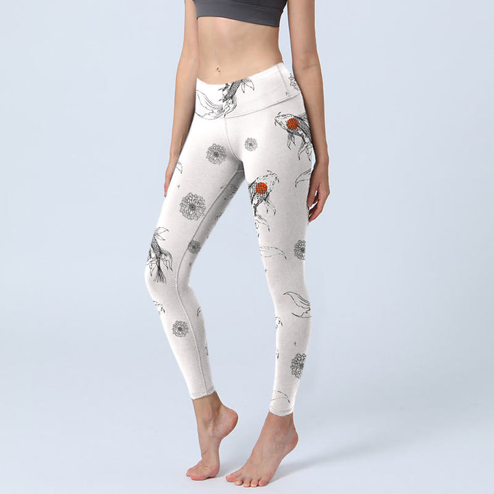 Leggings de yoga para mujer con estampado de crisantemos, Buddha Stones - Blanco fantasma - US18，UK/AU22，EU50 (4XL) - image 0