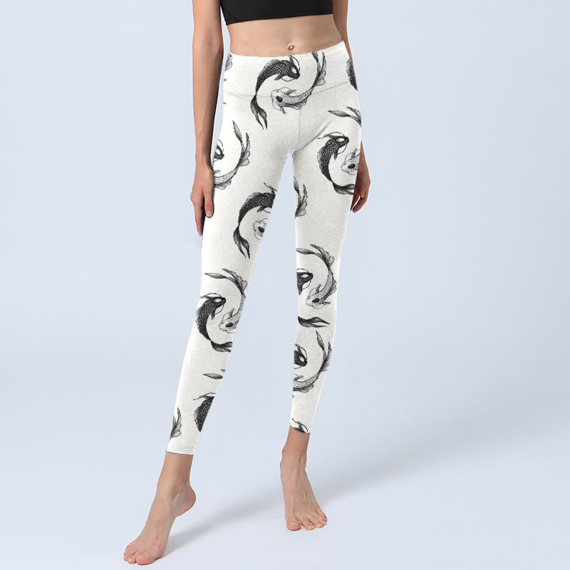 Leggings de yoga para mujer con estampado de pez koi y yin yang con piedras de Buddha Stones - image 5