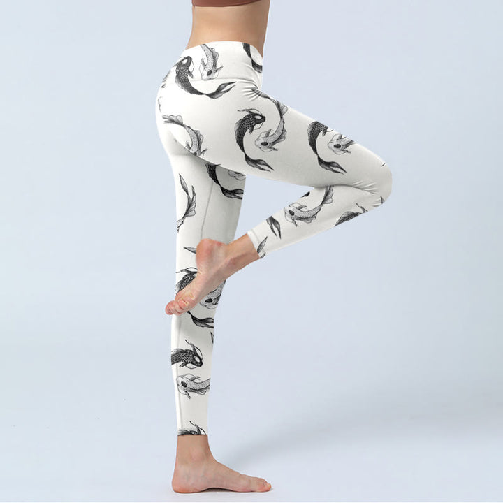 Leggings de yoga para mujer con estampado de pez koi y yin yang con piedras de Buddha Stones - image 4