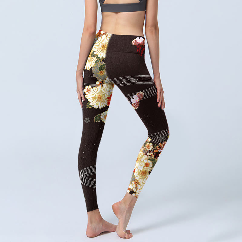 Leggings de yoga para mujer con estampado floral de mariposas y Buddha Stones - image 3