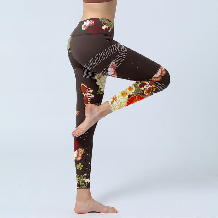 Leggings de yoga para mujer con estampado floral de mariposas y Buddha Stones - image 5