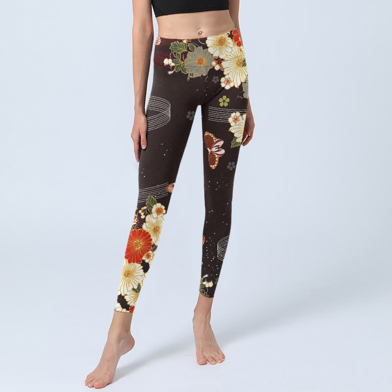 Leggings de yoga para mujer con estampado floral de mariposas y Buddha Stones - image 5