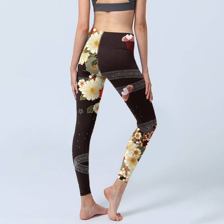 Leggings de yoga para mujer con estampado floral de mariposas y Buddha Stones - image 4
