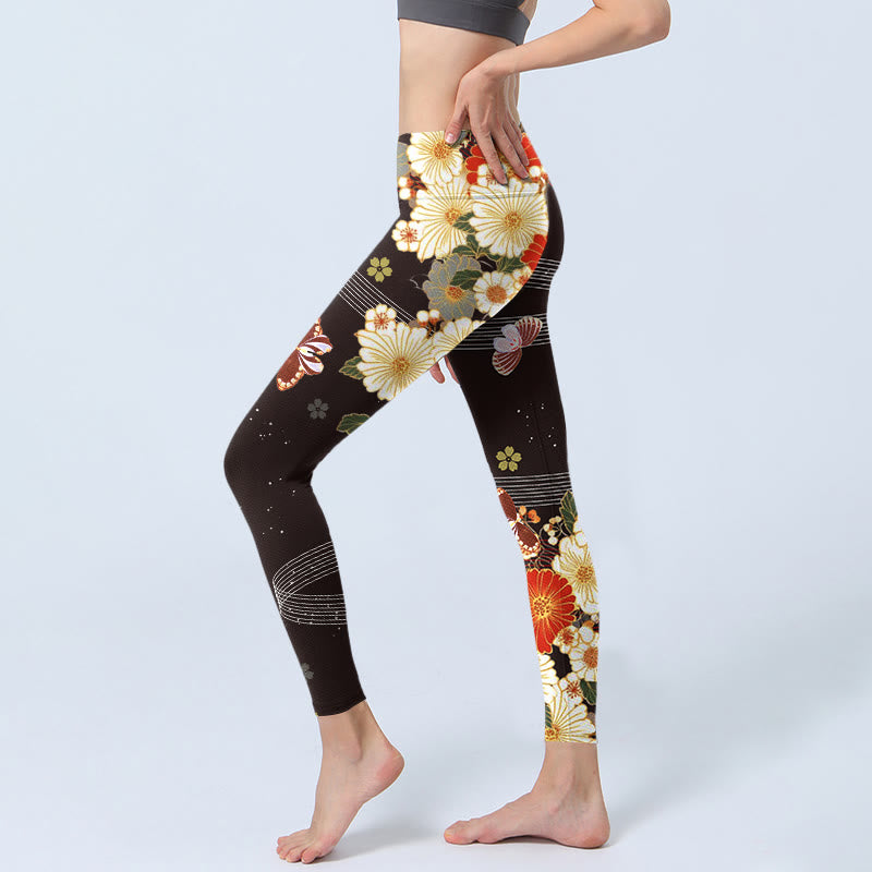 Leggings de yoga para mujer con estampado floral de mariposas y Buddha Stones - image 2