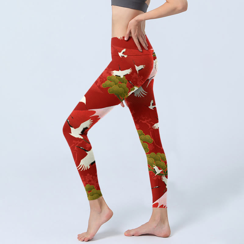 Leggings de yoga para mujer con estampado de piedras de Buddha Stones, grullas, monte Fuji y pino - image 2