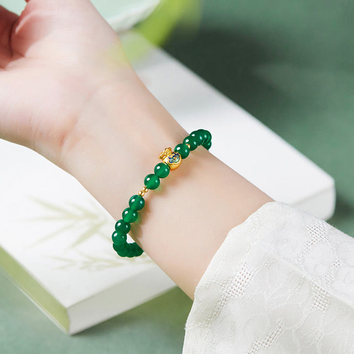 Pulsera de plata de ley 999 con Buddha Stones y calcedonia verde