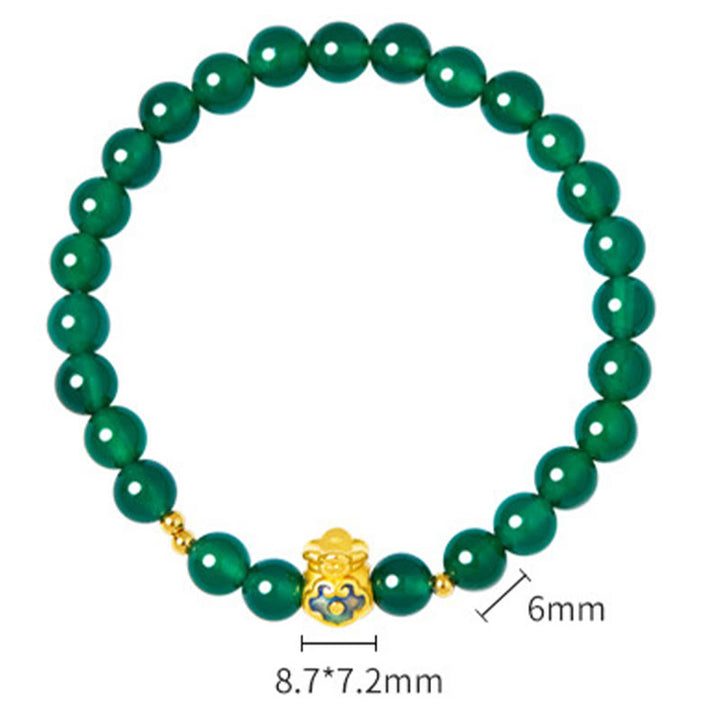 Pulsera de plata de ley 999 con Buddha Stones y calcedonia verde