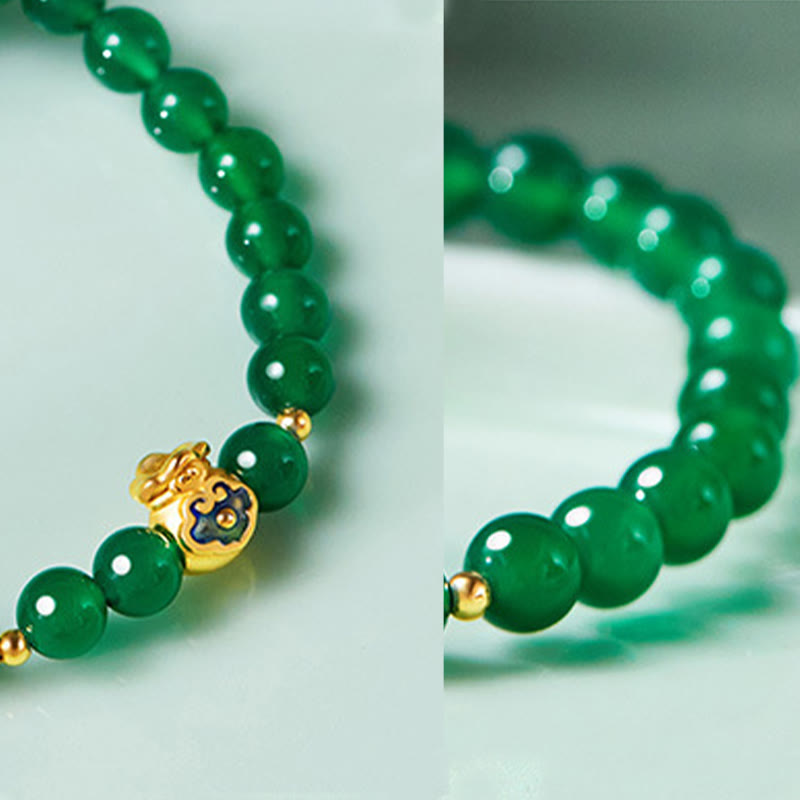 Pulsera de plata de ley 999 con Buddha Stones y calcedonia verde