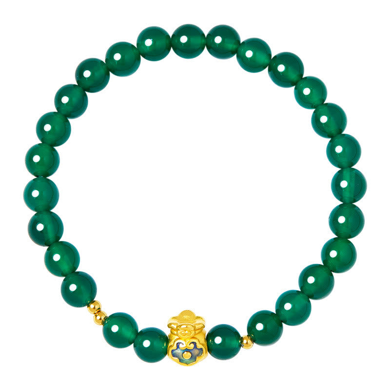 Pulsera de plata de ley 999 con Buddha Stones y calcedonia verde