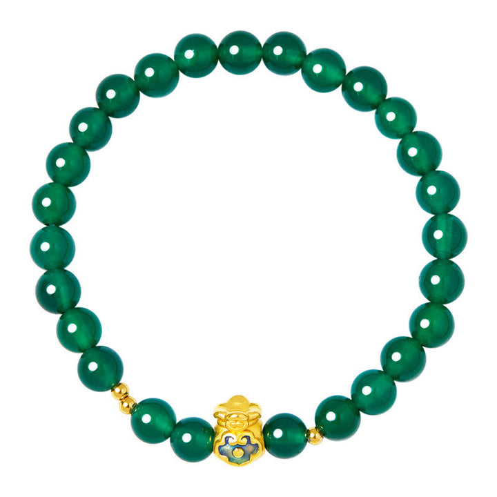 Pulsera de plata de ley 999 con Buddha Stones y calcedonia verde
