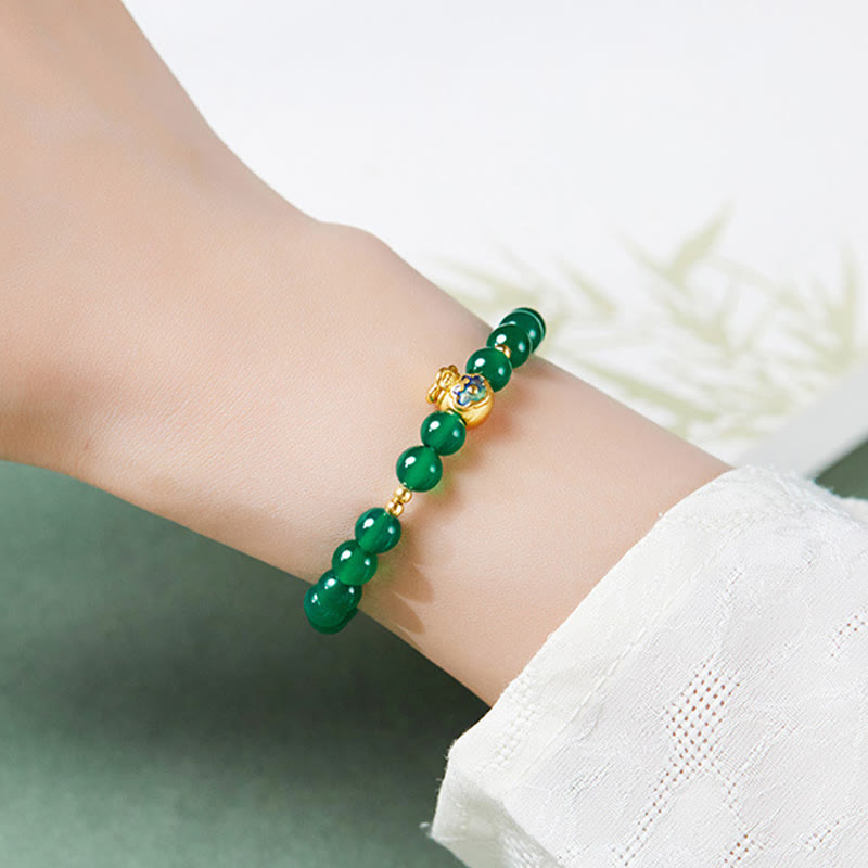 Pulsera de plata de ley 999 con Buddha Stones y calcedonia verde
